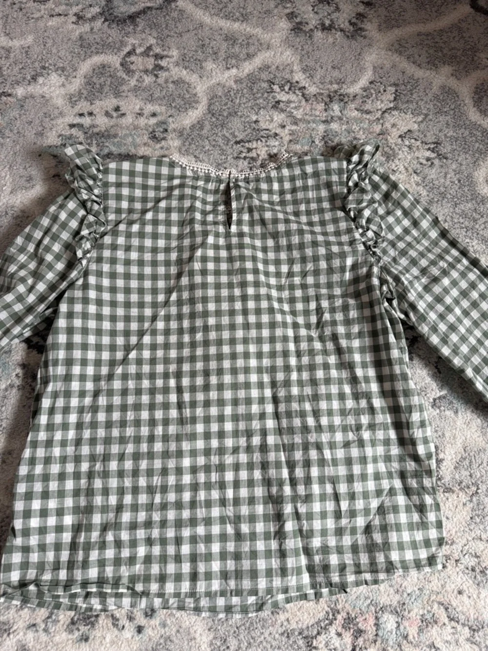 J. Crew Long Sleeve Gingham Ruffled Shoulder Blouse